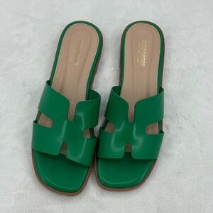 Cushionaire Women's Voyage slide sandals, green vegan leather memory foam 8M